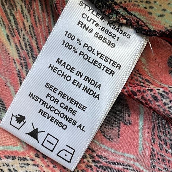 Kut From The Kloth Women's Peacock Print Semi-Sheer Tie Button Up Shirt‎ Size L - Picture 10 of 11